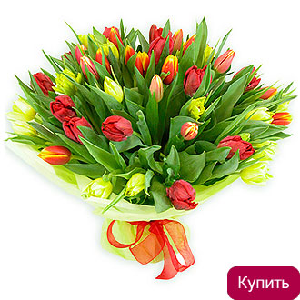 Нажмите для просмотра букета Лучи солнца, Букеты тюльпанов в Красноярске Разноцветные тюльпаны в букете